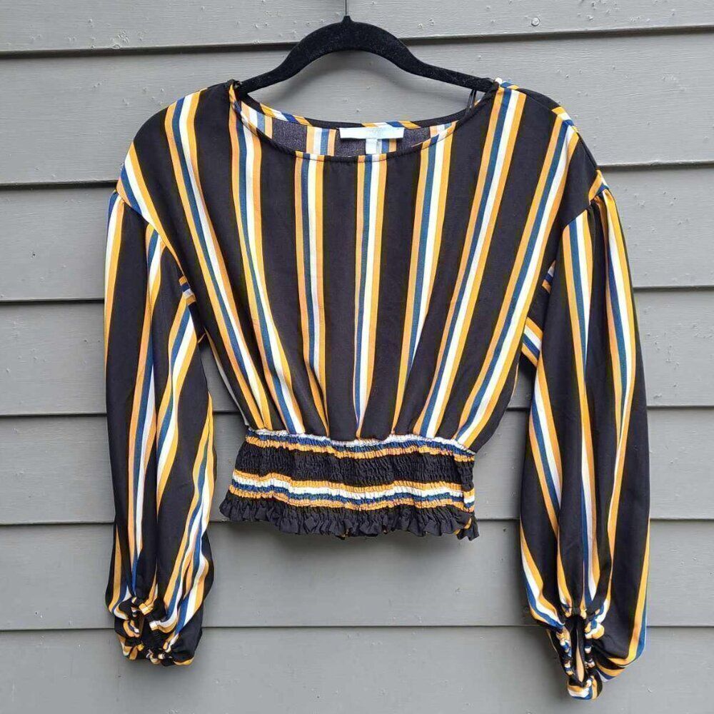 Sweet Rain Black Gold White Stripe Blouse size Small
